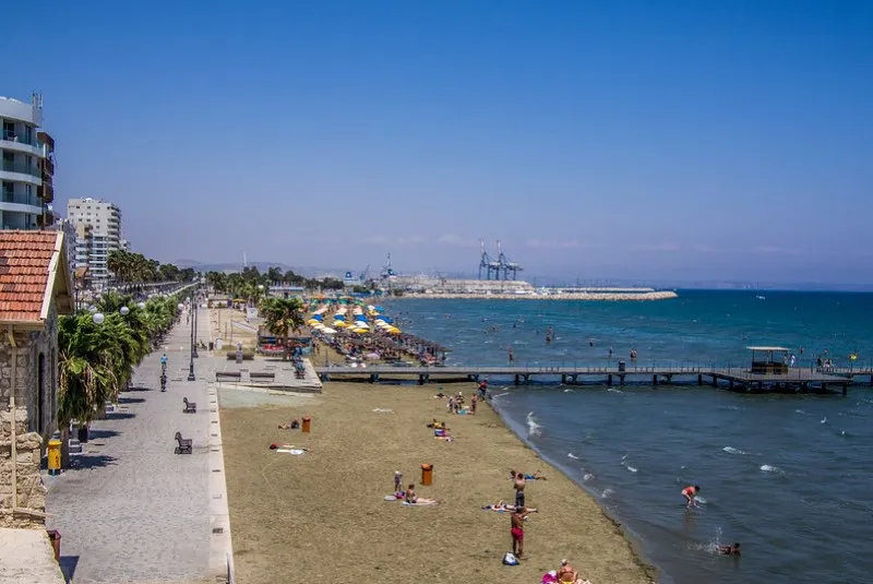 Cypr | Kąpiel słoneczna na plaży Finikoudes w Larnace Cypr | Kąpiel słoneczna na plaży Finikoudes w Larnace